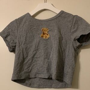 Charming Gray Kids' Tee with Teddy Bear Patch